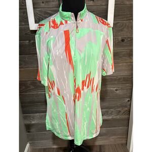 Jamie Sadock green orange short sleeve quarter zip women's golf shirt size large